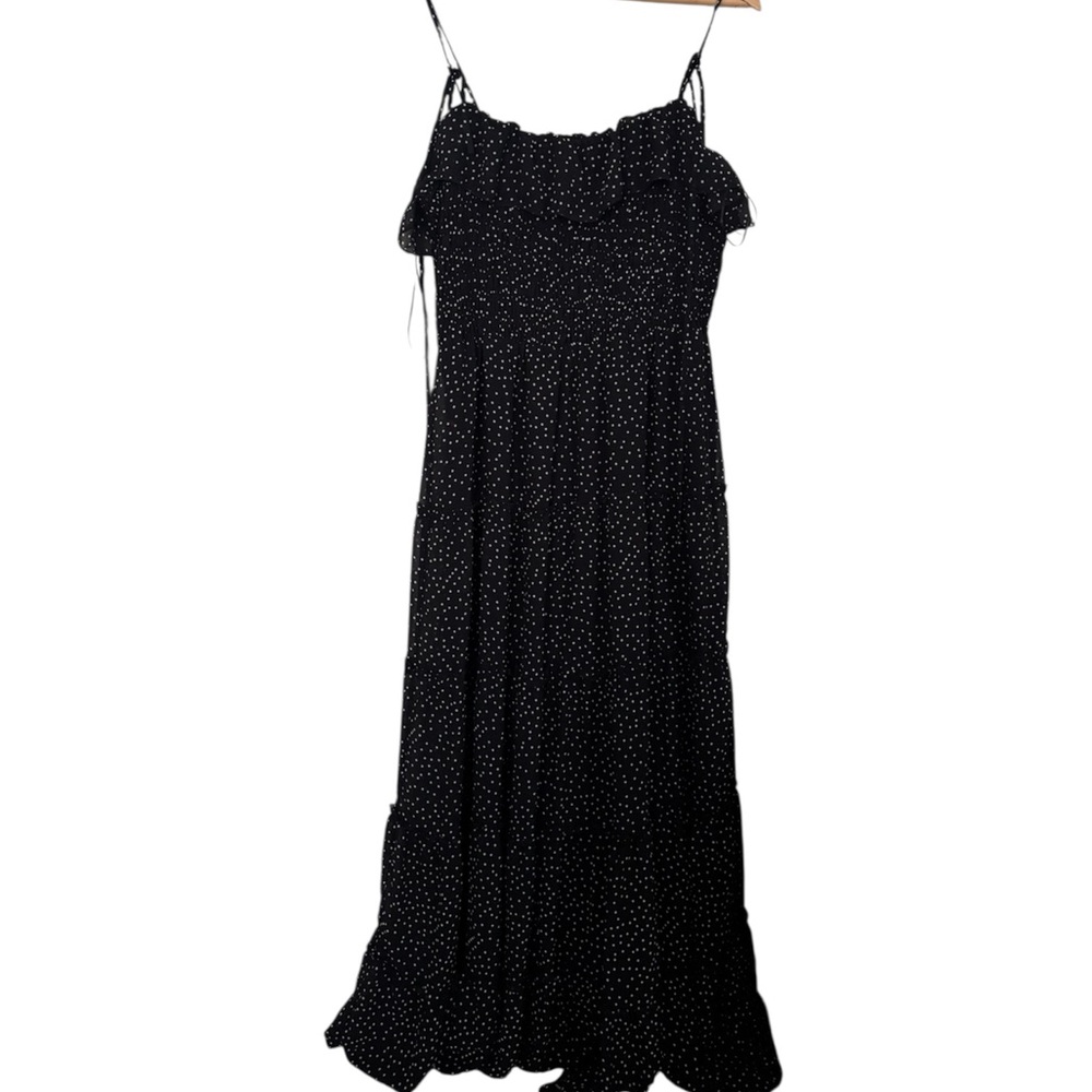And Now This Smocked Black and White Polka Dot Tiered Spaghetti Strap Maxi Dress